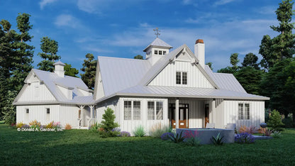 This is an illustration of the rear of low country house plan 1514 The Lucinda