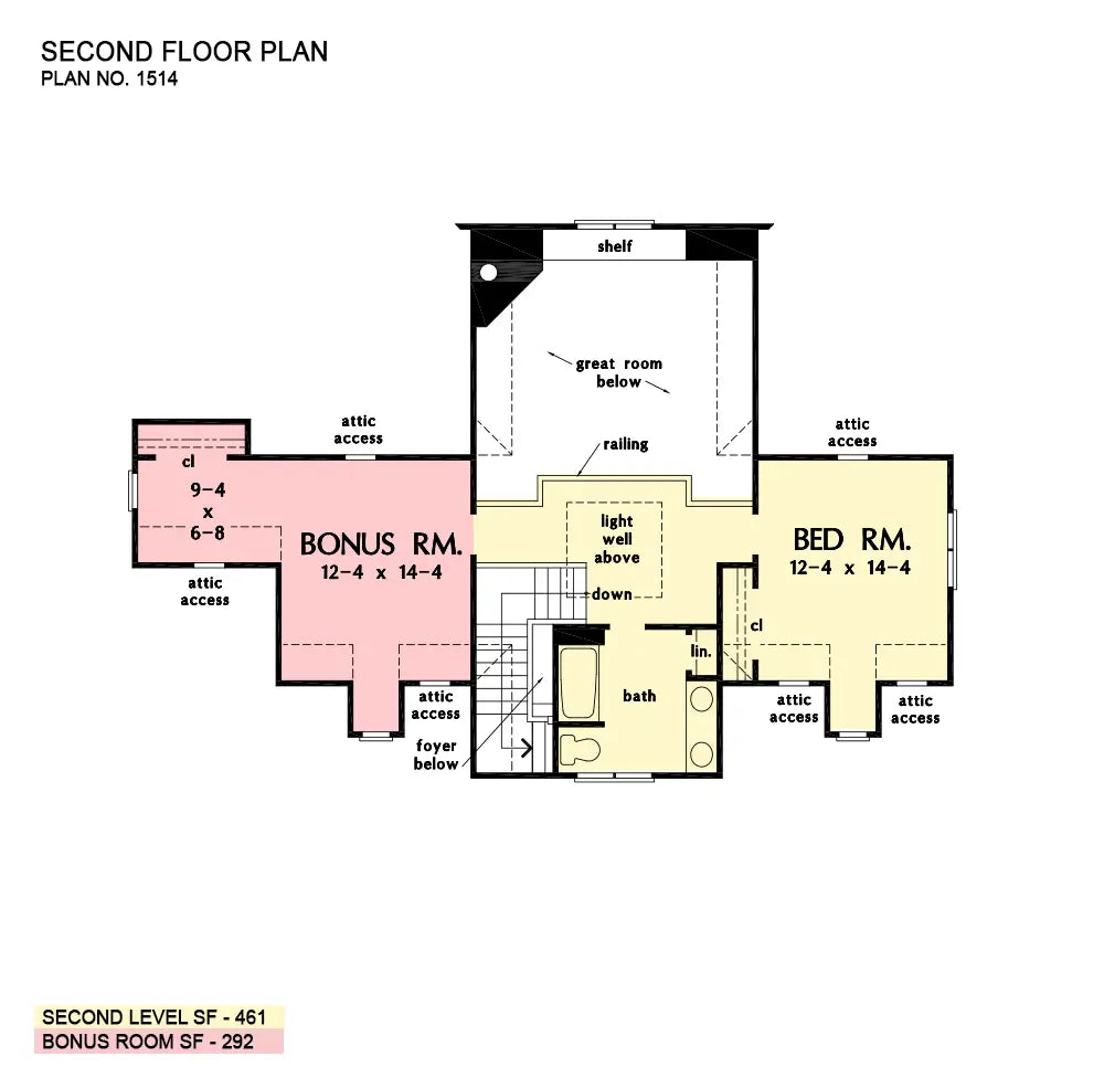 This is the second floor plan image for three bedroom house plan 1514 The Lucinda