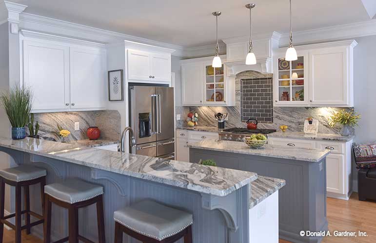 Kitchen view from the bar seating, onlooking whole kitchen. The Lucy plan 1415