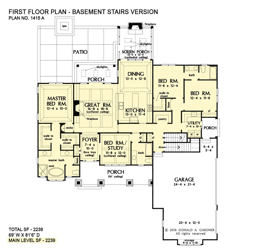 This is the first floor plan image for house plan 1415 The Lucy if the home is built over a basement