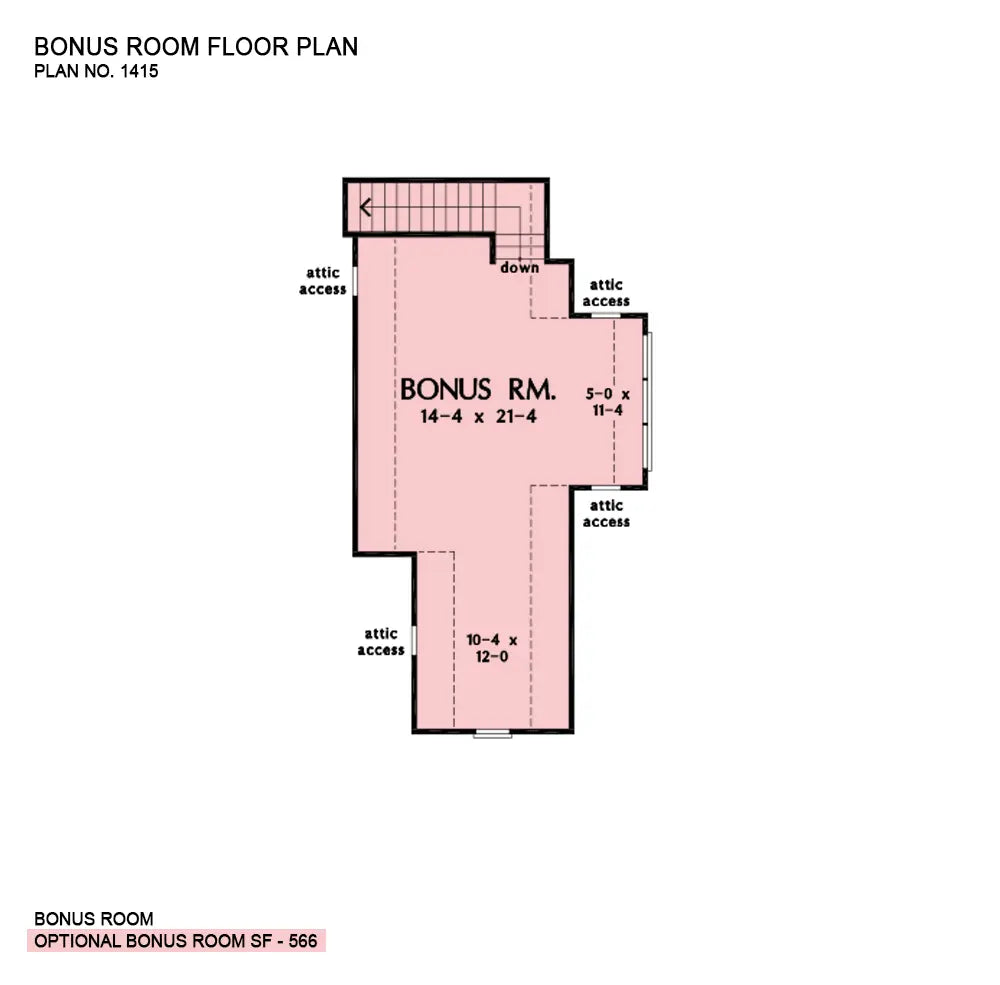 This is the bonus room floor plan image for house plan 1415 The Lucy