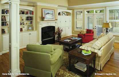 Built in cabinets in the great room. The Lujack plan 1043.