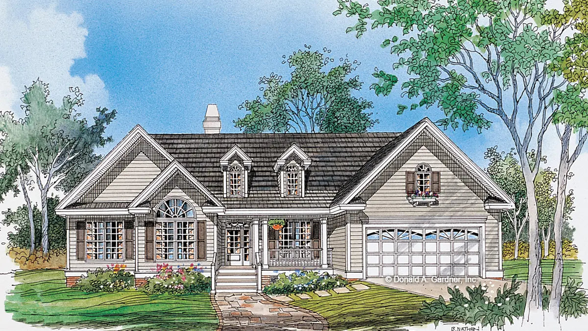 This is an illustration of the front of simple house plan 871 The Lynnshire