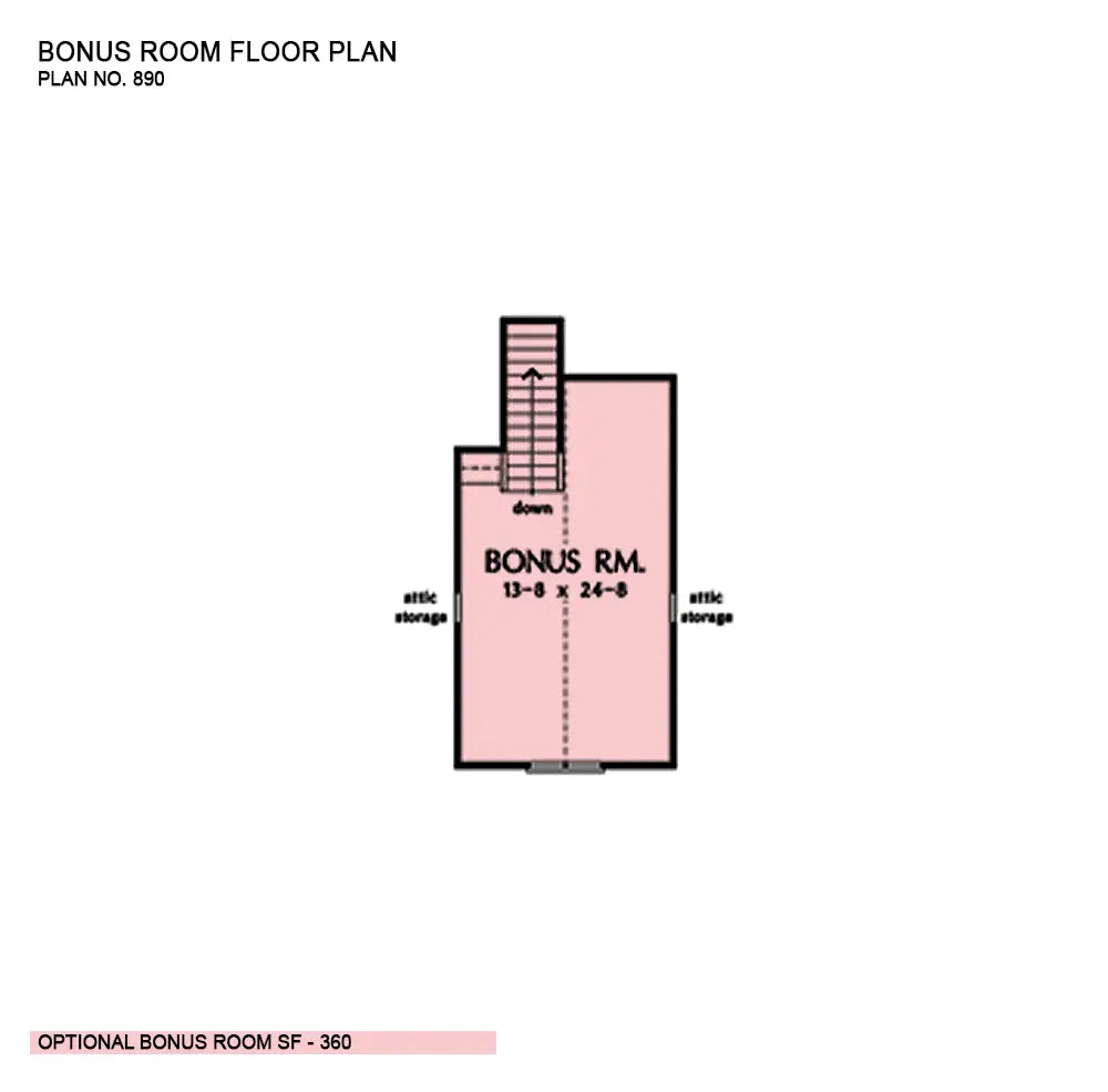 This is the bonus room floor plan image for ranch house plan 890 The MacKinnon