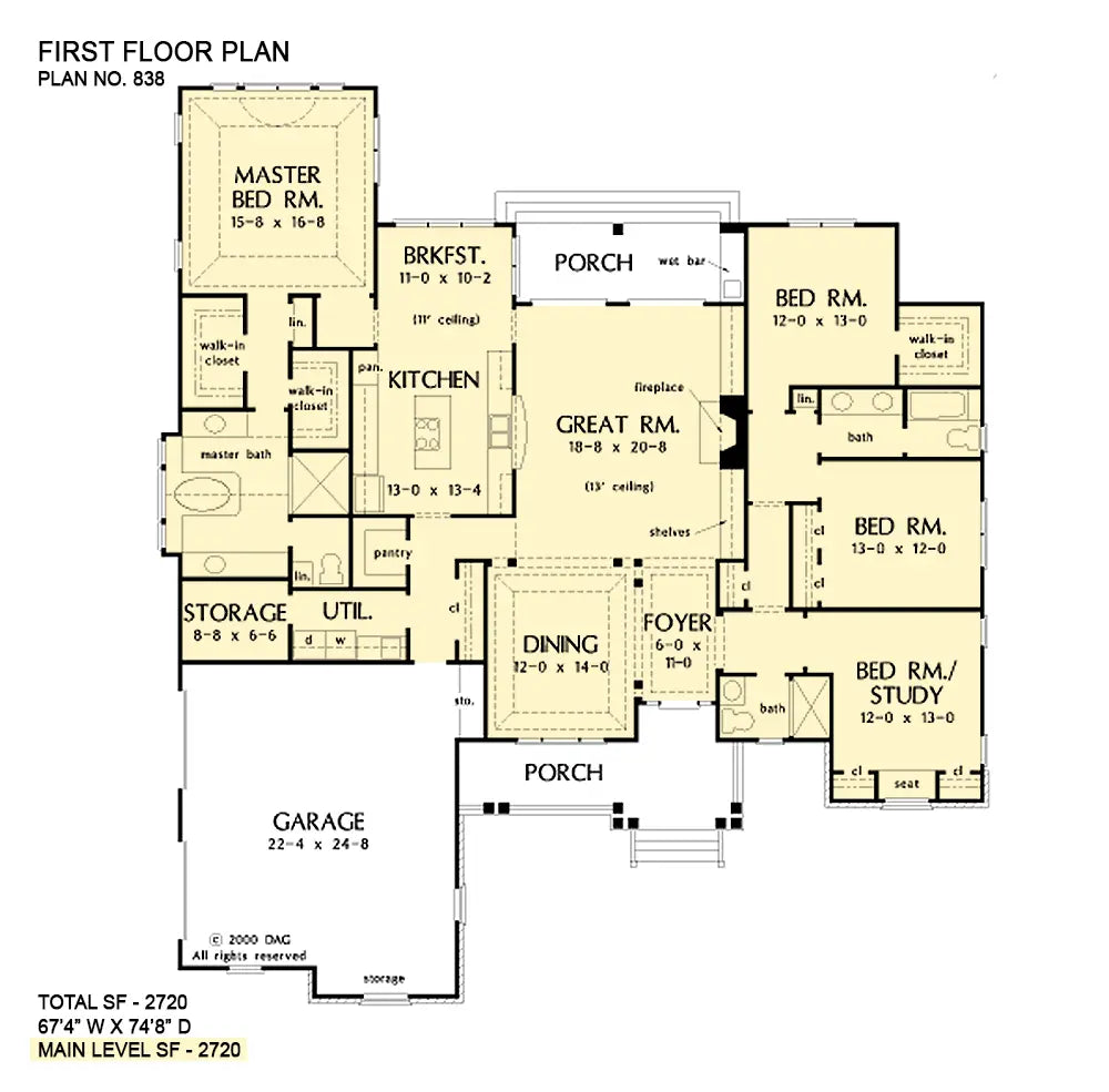 This is the first floor plan image for craftsman house plan 838 The Macallaster