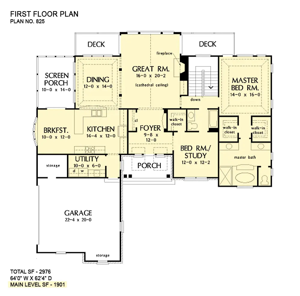 This is the first floor plan image for walkout basement house plan 825 The MacLachlan