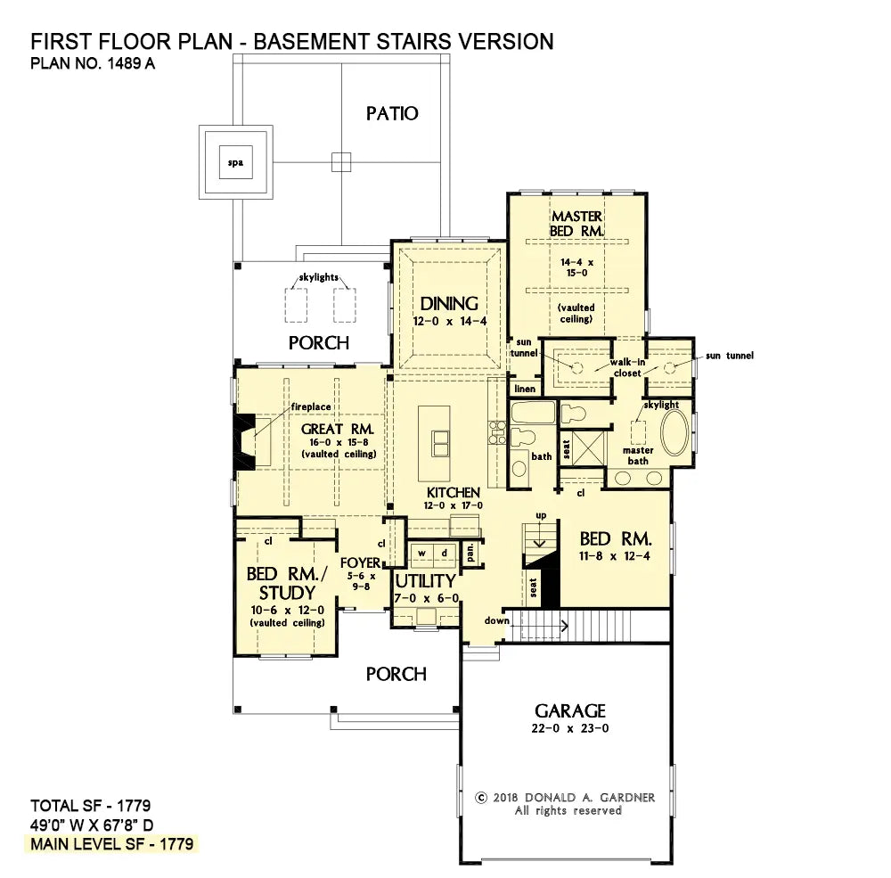 This is the first floor plan image for one story house plan 1489 The Macon if the home is built over a basement