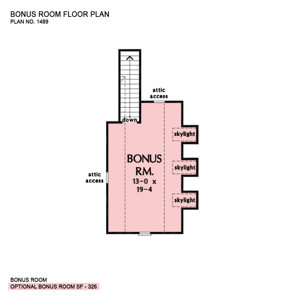 This is the bonus room floor plan image for narrow lot house plan 1489 The Macon