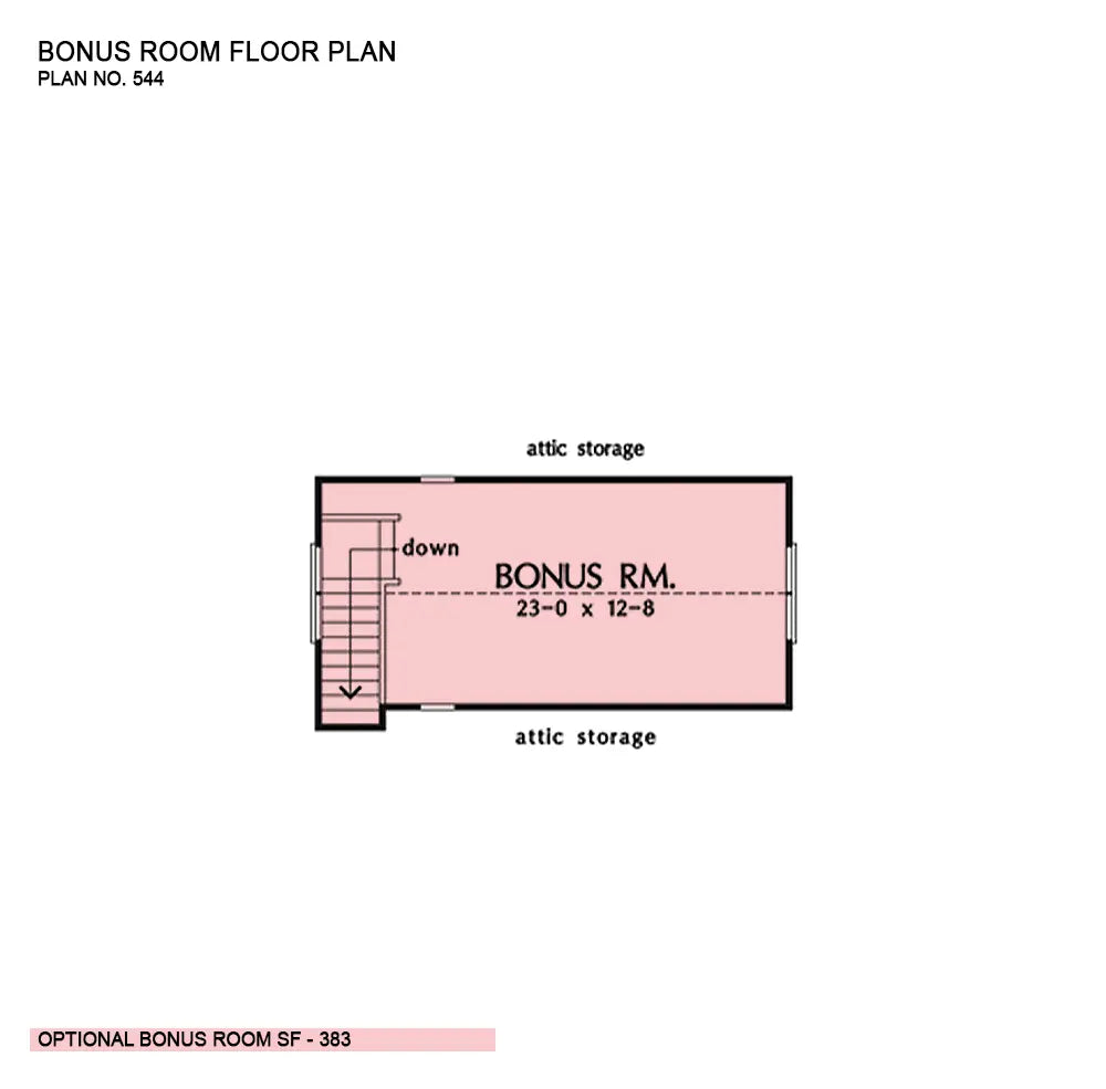 This is the bonus room floor plan image for country house plan 544 The Magnolia