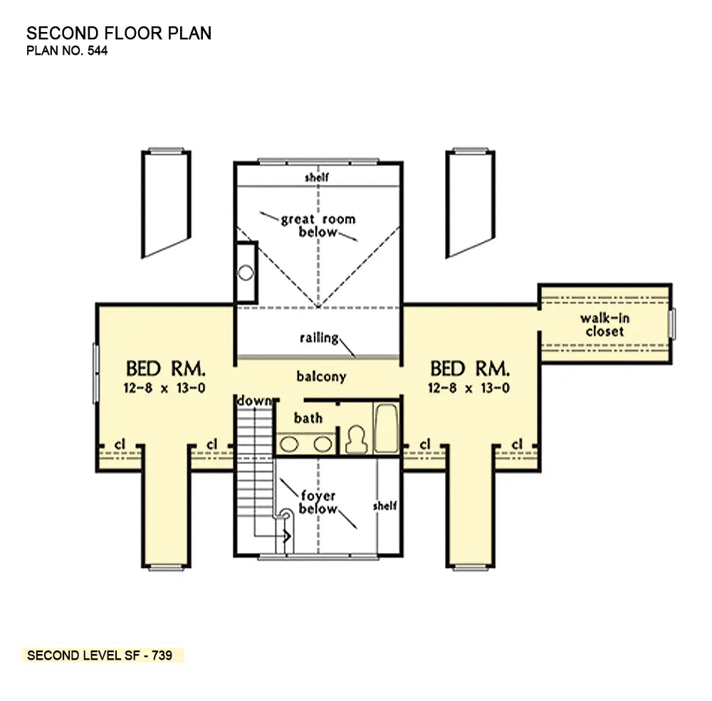 This is the second floor plan image for country house plan 544 The Magnolia