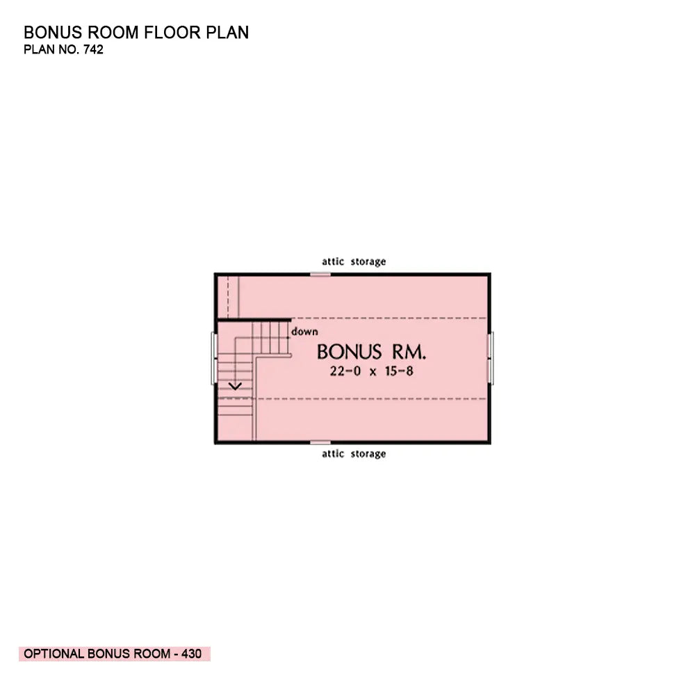 This is the bonus room floor plan image for three bedroom house plan 742 The Maplewood