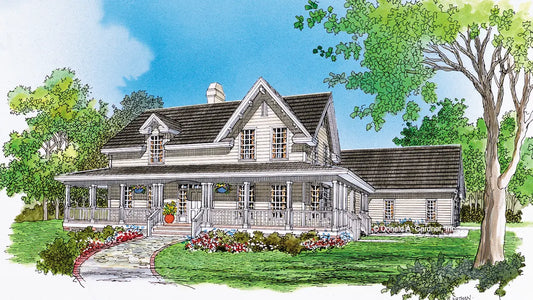 This is an illustration of the front of farmhouse plan 742 The Maplewood