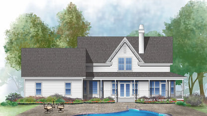 This is an illustration of the rear of country house plan 742 The Maplewood