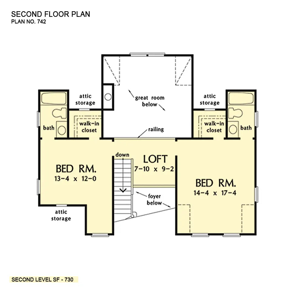 This is the second floor plan image for three bedroom house plan 742 The Maplewood