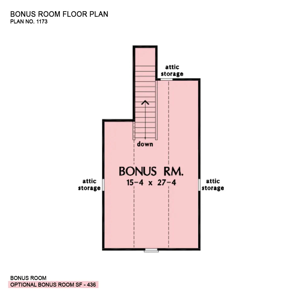 This is the bonus room floor plan image for four bedroom house plan 1173 The Marcourt