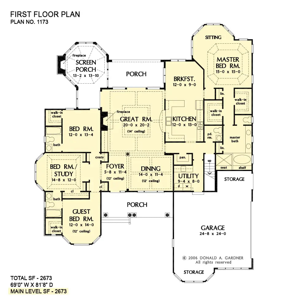 This is the first floor plan image for rustic house plan 1173 The Marcourt