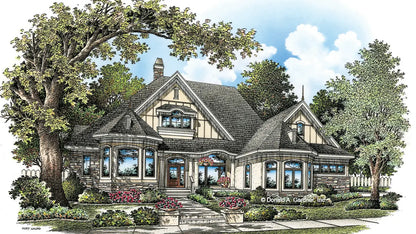 This is an illustration of the front of rustic house plan 1173 The Marcourt