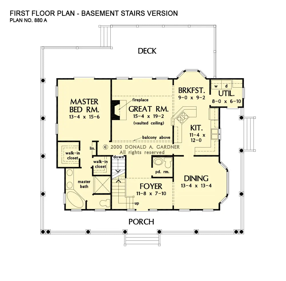 This is the first floor plan image for two story house plan 880 The Marigold if the home is built over a basement