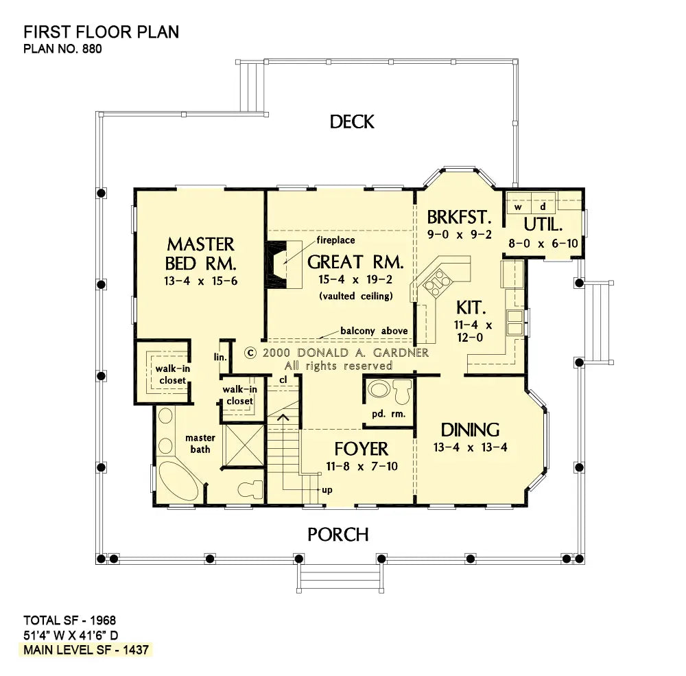 This is the first floor plan image for country house plan 880 The Marigold