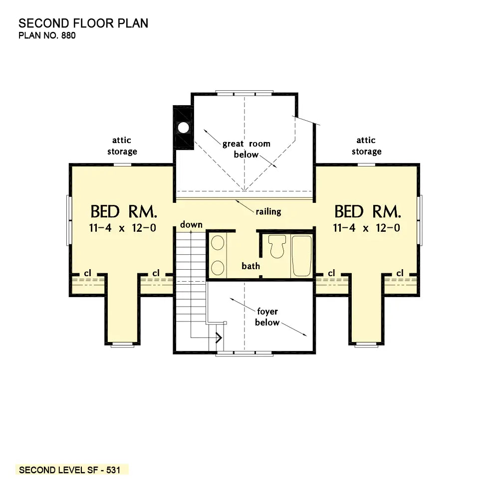 This is the second floor plan image for three bedroom house plan 880 The Marigold