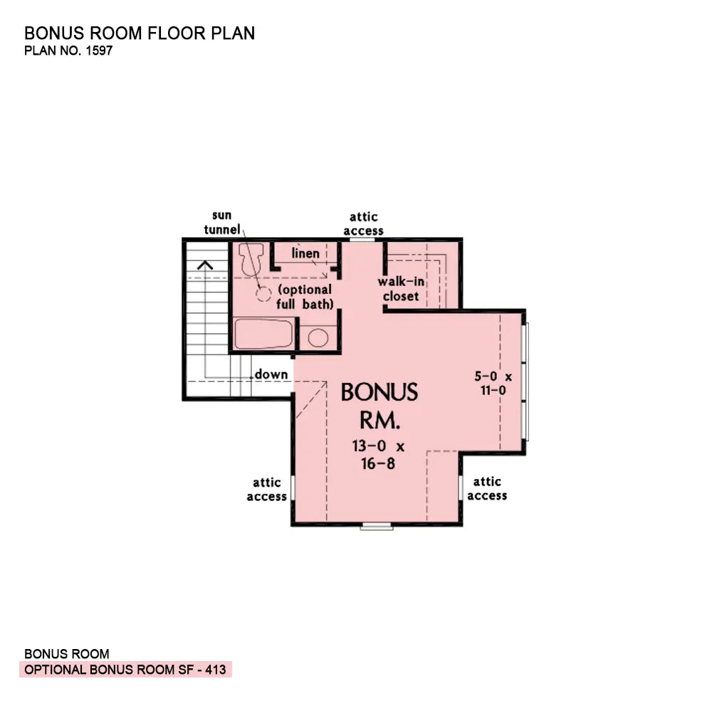 This is the bonus room floor plan image for three bedroom house plan 1597 The Marisa