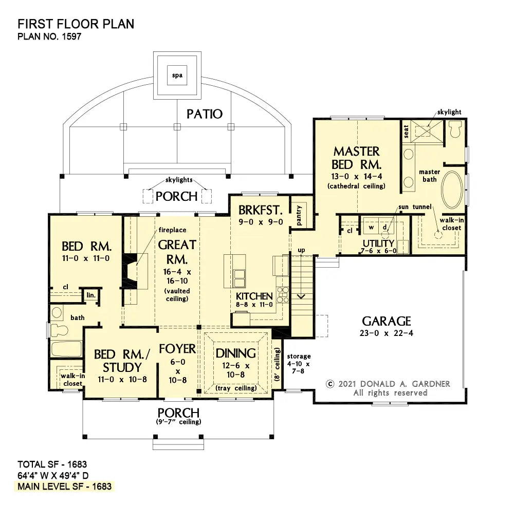 This is the first floor plan image for modern farmhouse house plan 1597 The Marisa