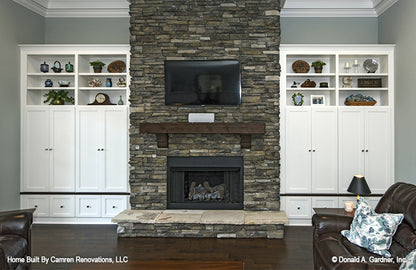 Great room and fireplace picture for Markham house plan 1299