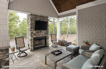 Rear porch fireplace picture for Markham house plan 1299