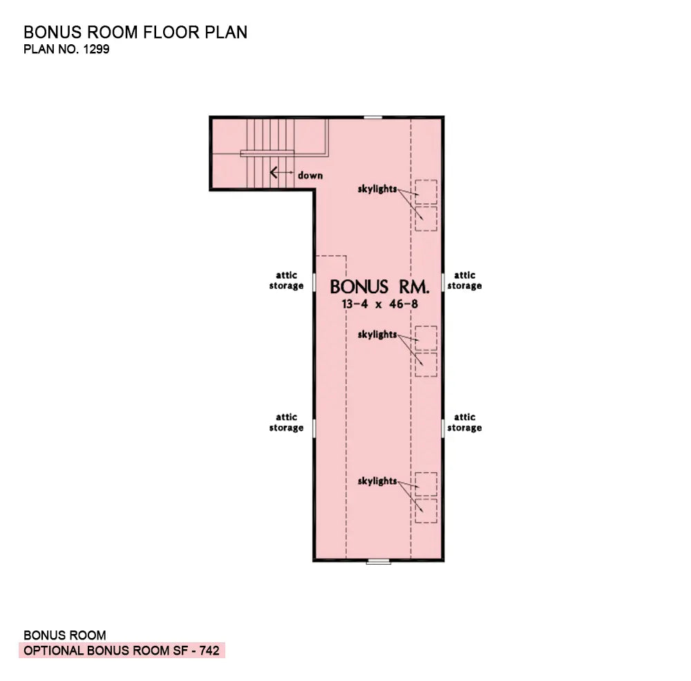 This is the bonus room floor plan image for four bedroom house plan 1299 The Markham