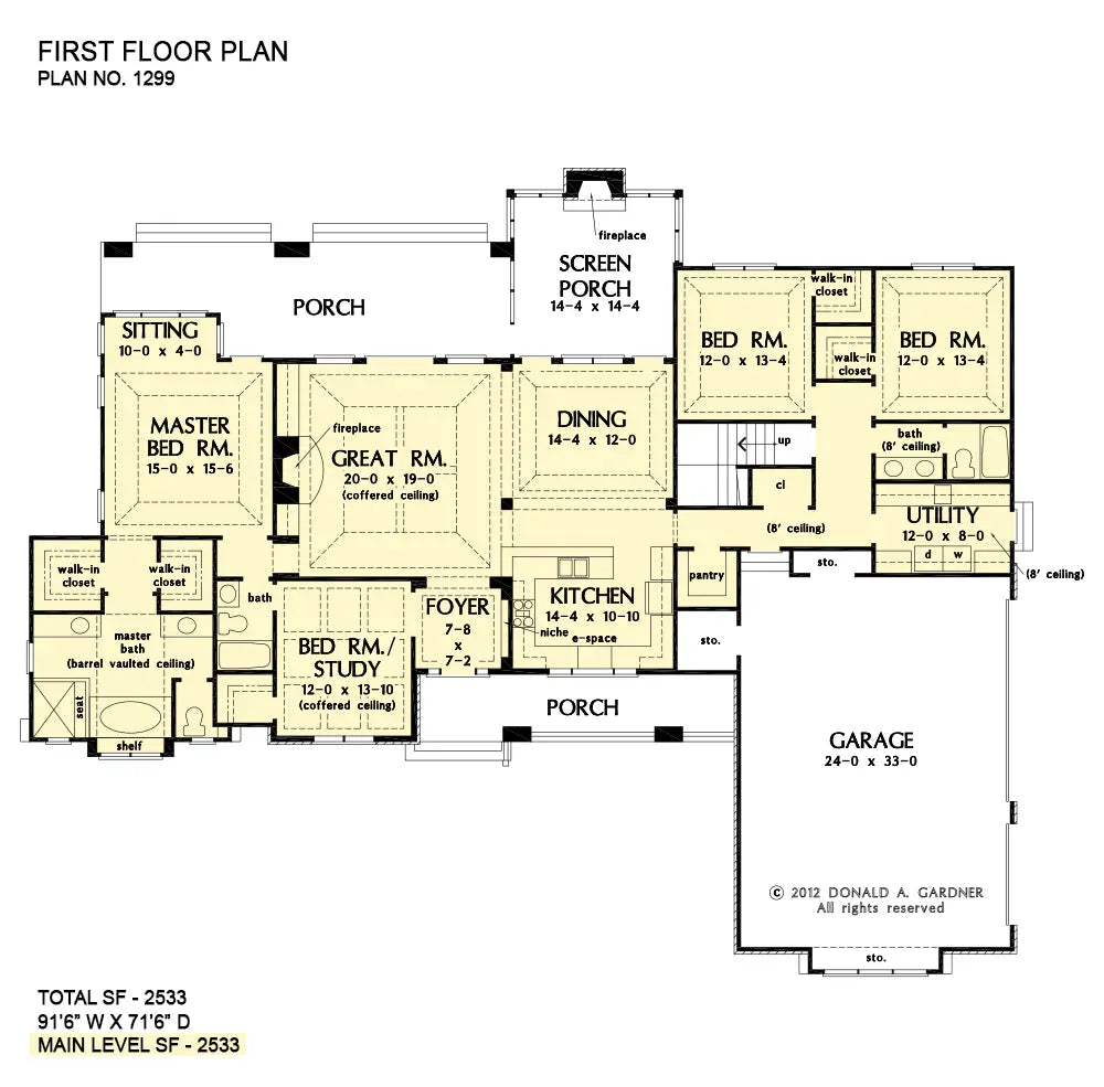 This is the first floor plan image for craftsman house plan 1299 The Markham