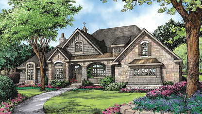 This is an illustration of the front of craftsman house plan 1299 The Markham