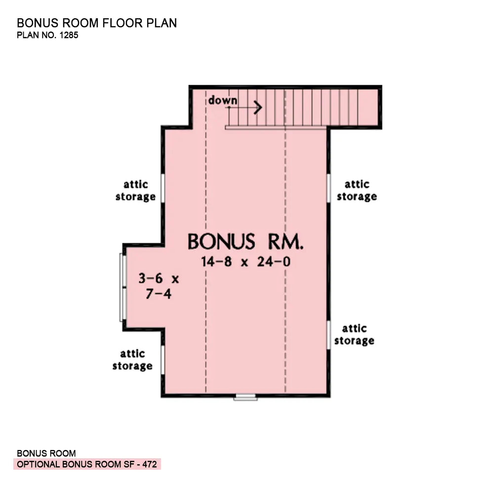 This is the bonus room floor plan image for three bedroom house plan 1285 The Marley