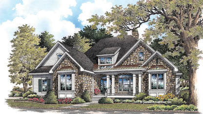 This is an illustration of the front of craftsman house plan 1285 The Marley