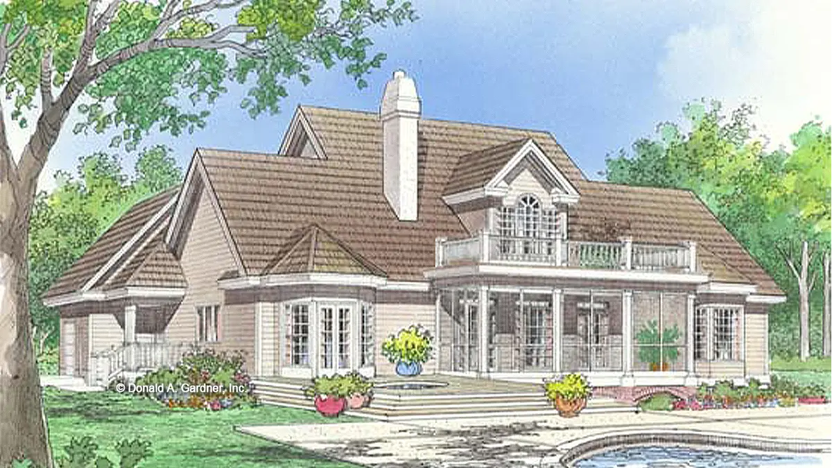 This is an illustration of the rear of southern living house plan 373 The Marlowe