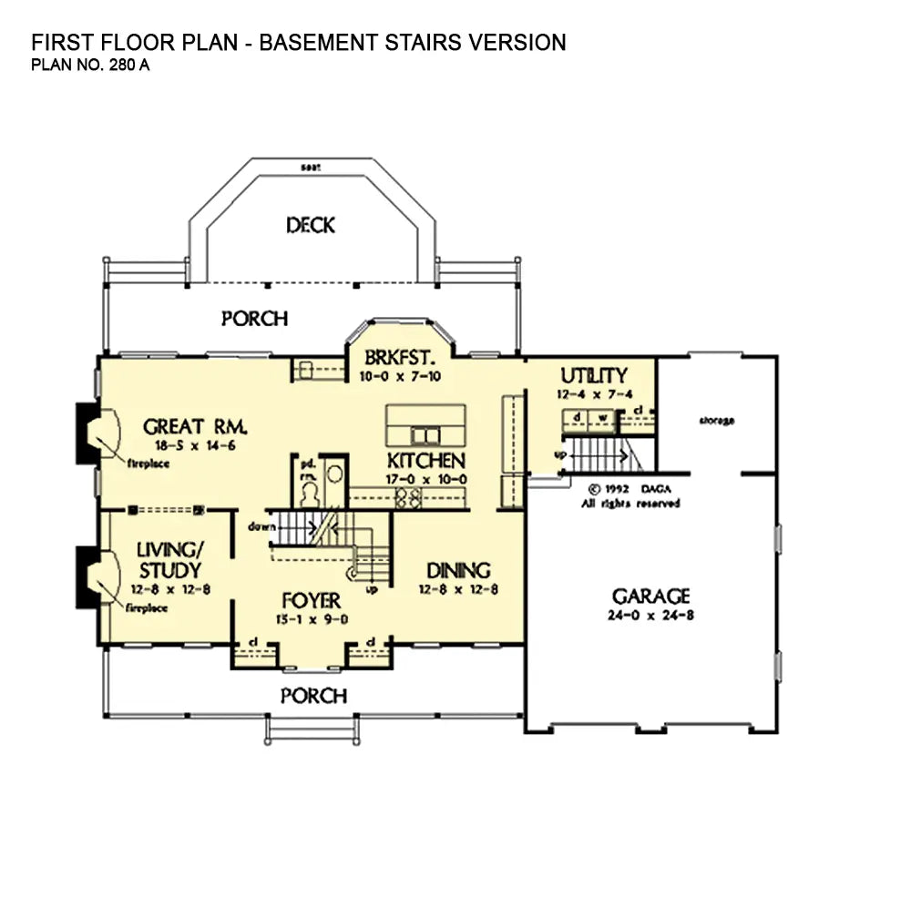 This is the first floor plan image for two story house plan 280 The Martindale II if the home is built over a basement