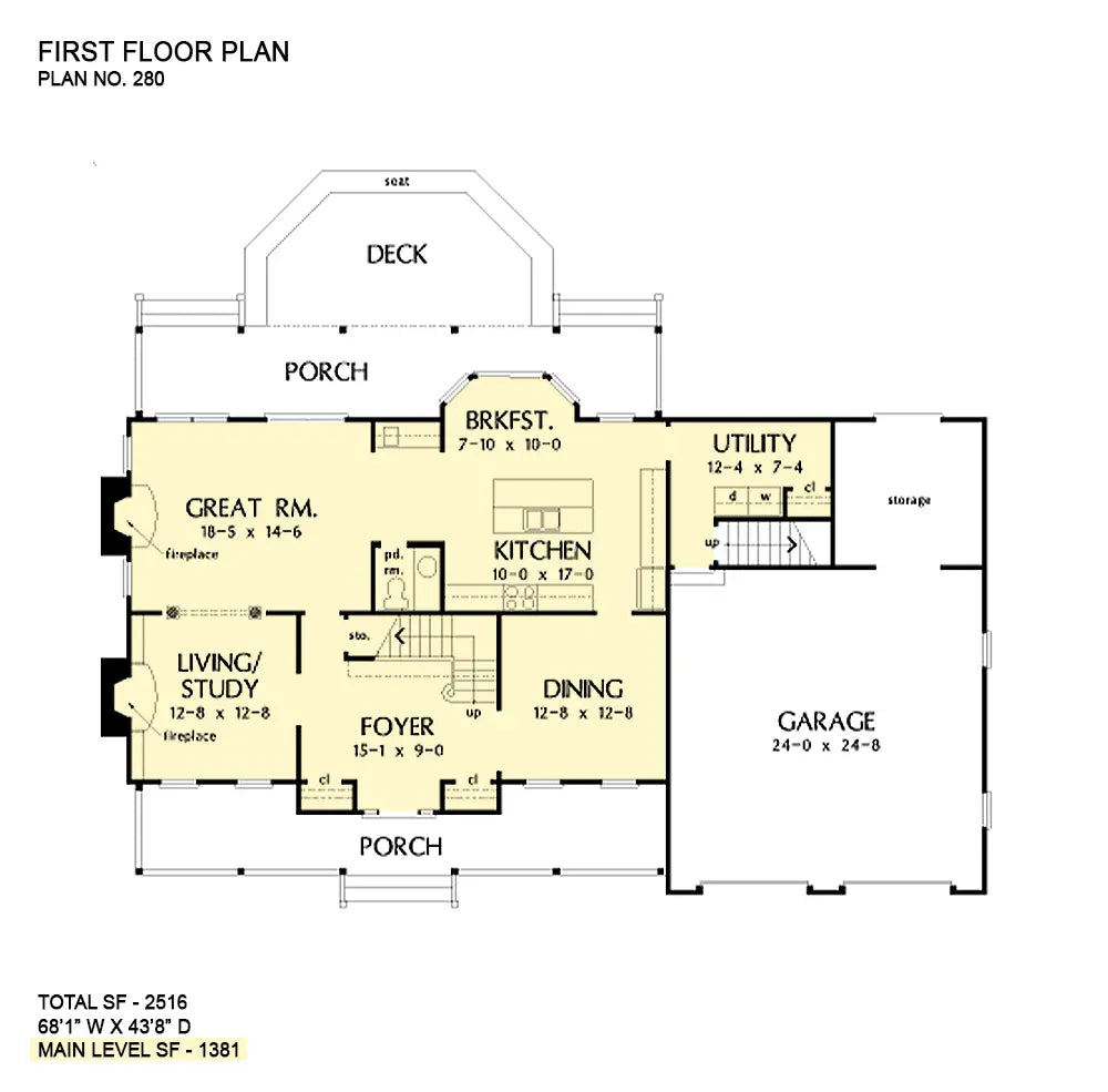 This is the first floor plan image for country house plan 280 The Martindale II