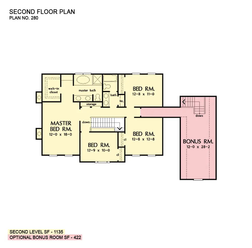 This is the second floor plan image for four bedroom house plan 280 The Martindale II