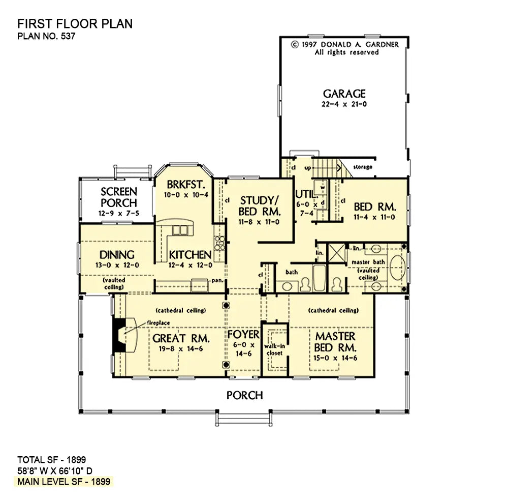 This is the first floor plan image for one story house plan 537 The Mayfield