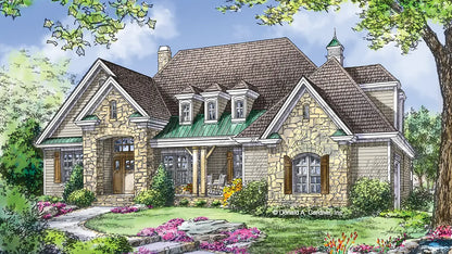 This is an illustration of the front of rustic house plan 1119 The McKibbon