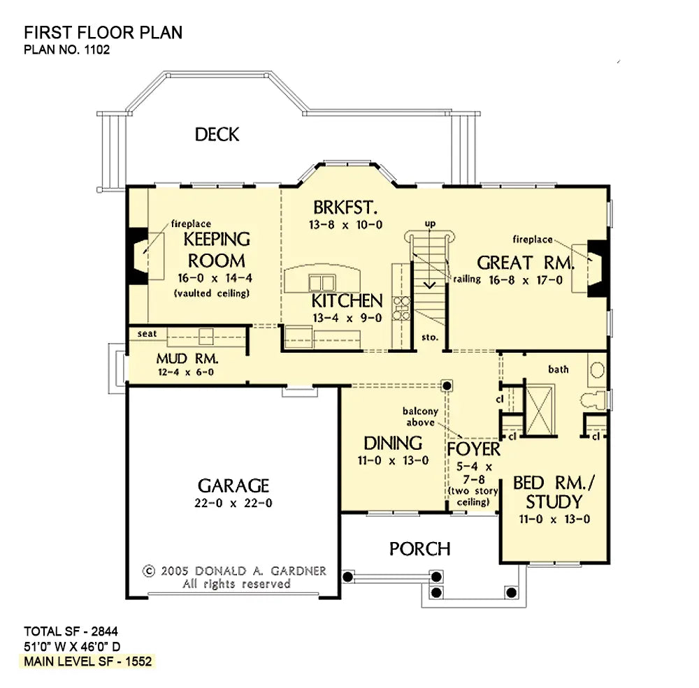 first floor layout has a front porch, a 2 car garage, the foyer is flanked on the left by the dining area and on the right by a bedroom/study the great room, kitchen, breakfast nook and keeping room span the back of the house