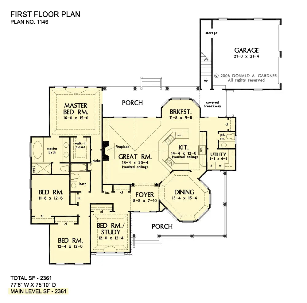 This is the first floor plan image for four bedroom house plan 1146 The McConnell