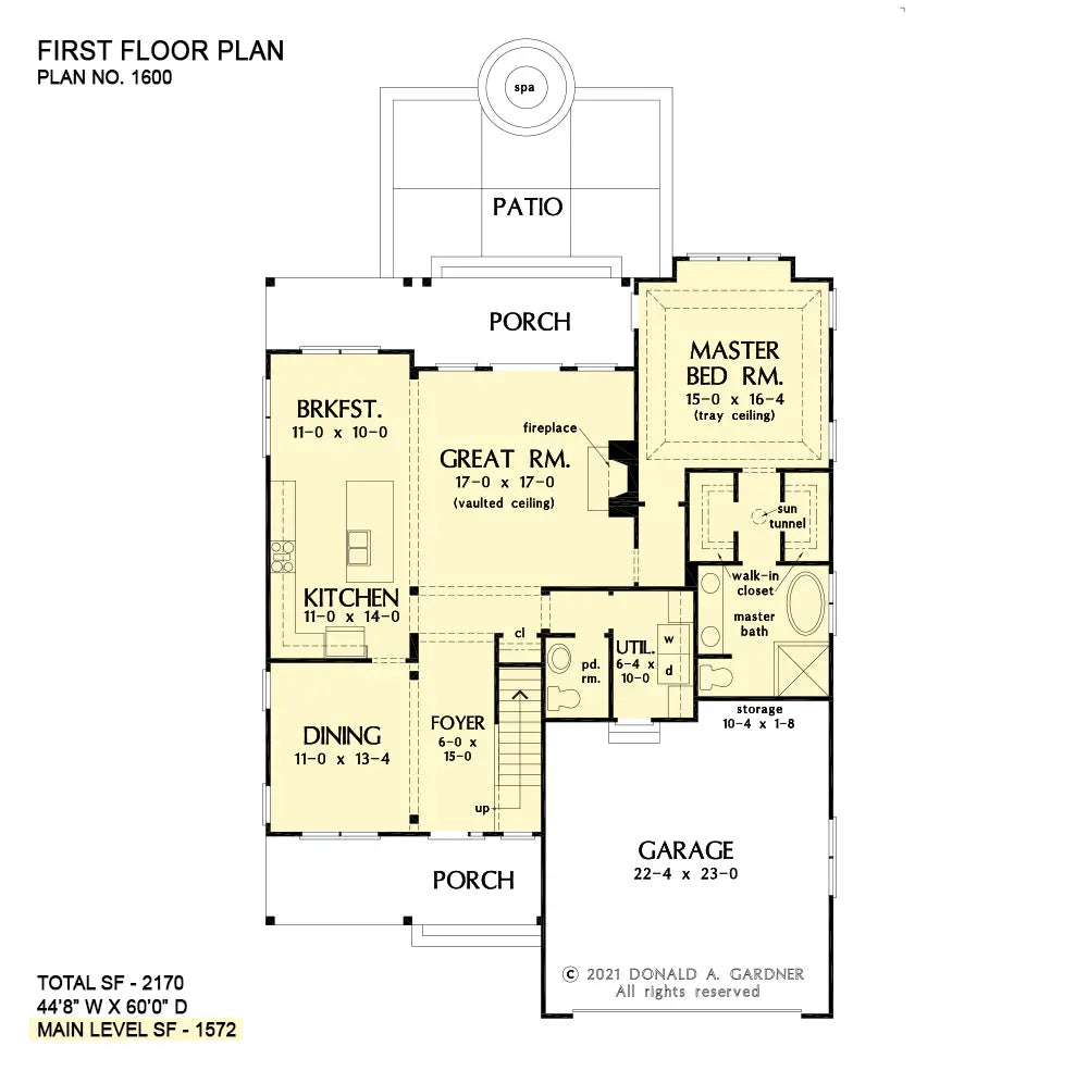 This is the first floor plan image for cottage house plan 1600 The McKenna