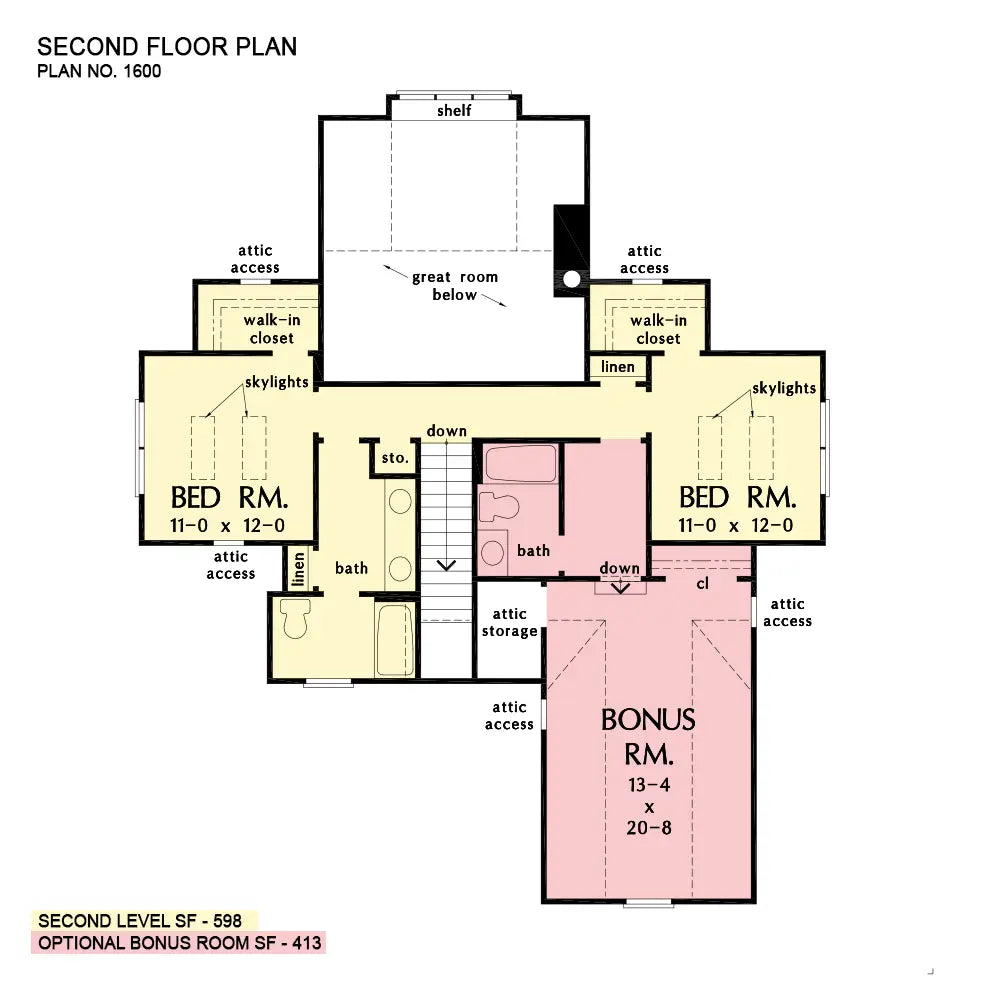 This is the second floor plan image for two story house plan 1600 The McKenna