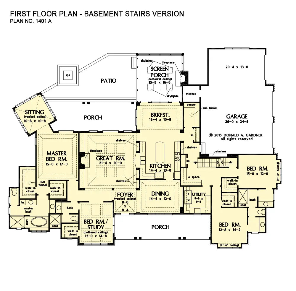 This is the first floor plan image for luxury house plan 1401 The Meadow Creek if the home is built over a basement