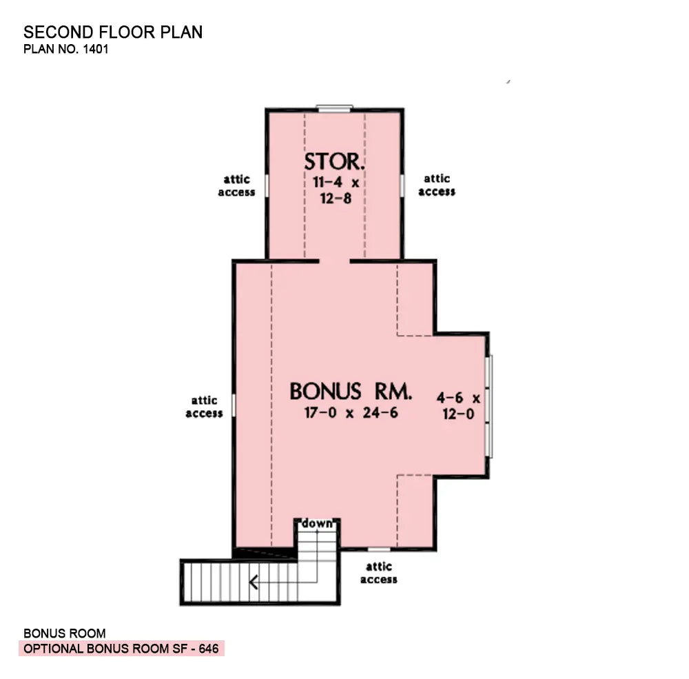 This is the bonus room floor plan image for ranch house plan 1401 The Meadow Creek