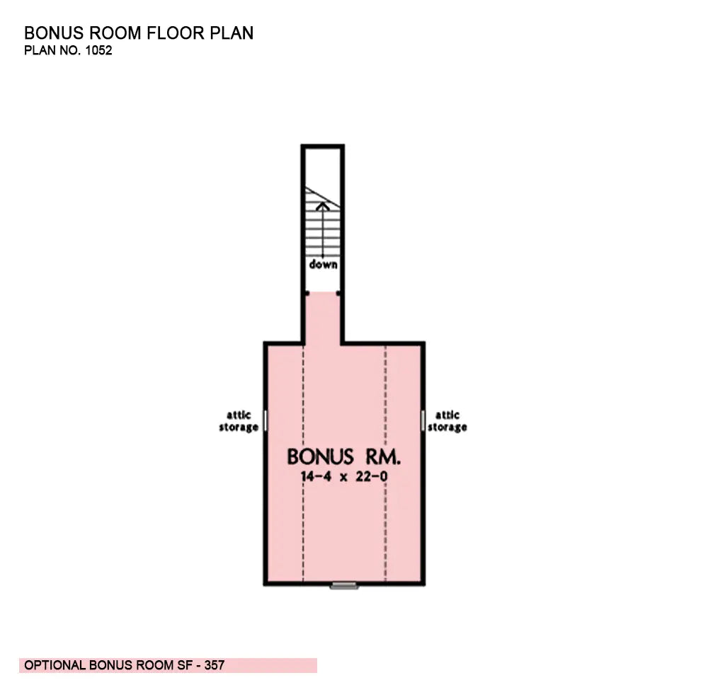 This is the bonus room floor plan image for traditional house plan 1052 The Meadowlark