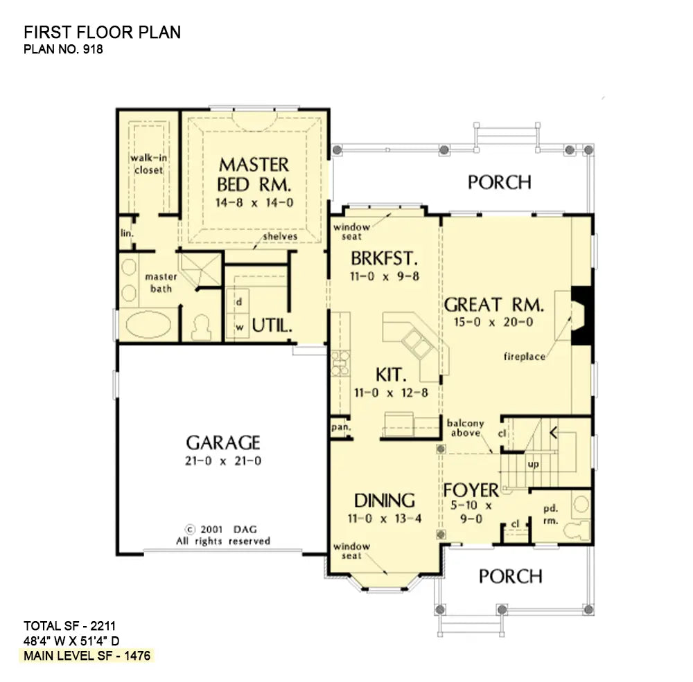 This is the first floor plan image for country house plan 918 The Meadowsweet