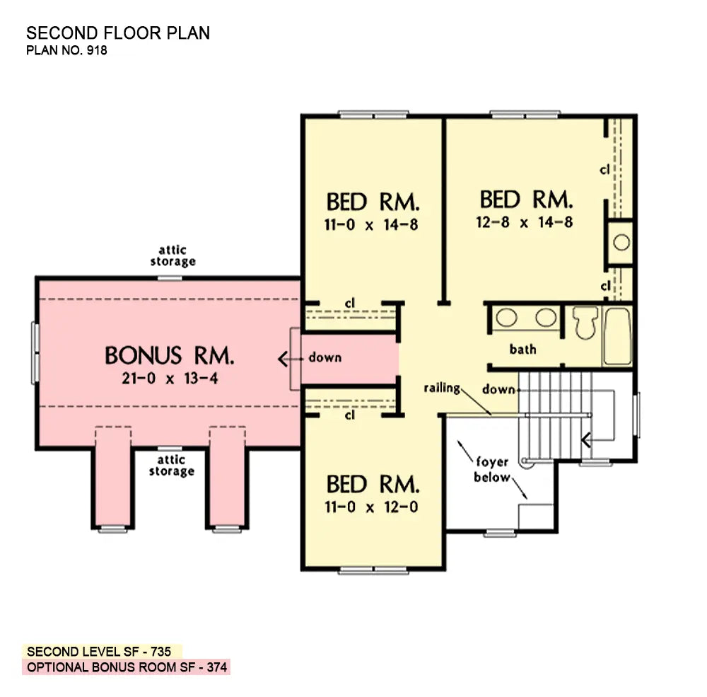 This is the second floor plan image for two story house plan 918 The Meadowsweet