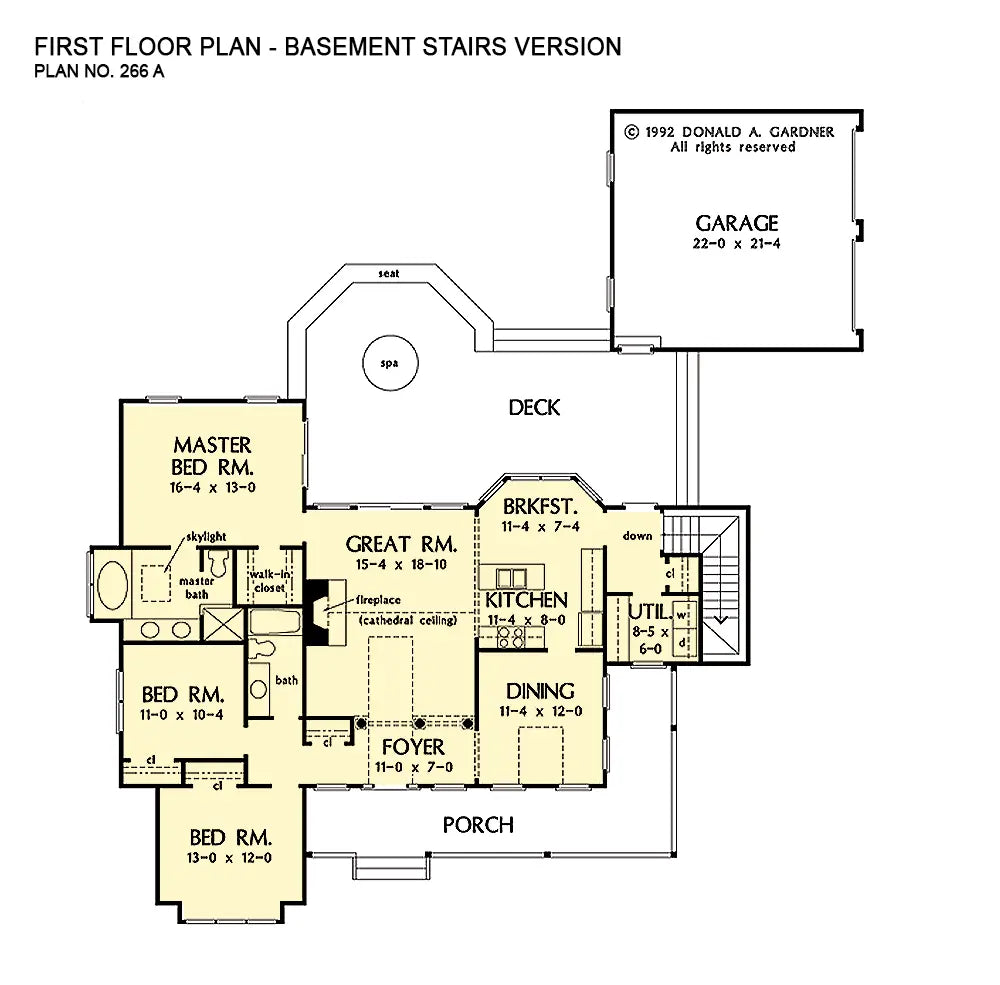 This is the first floor plan image for country house plan 266 The Meadowview if the home is built over a basement