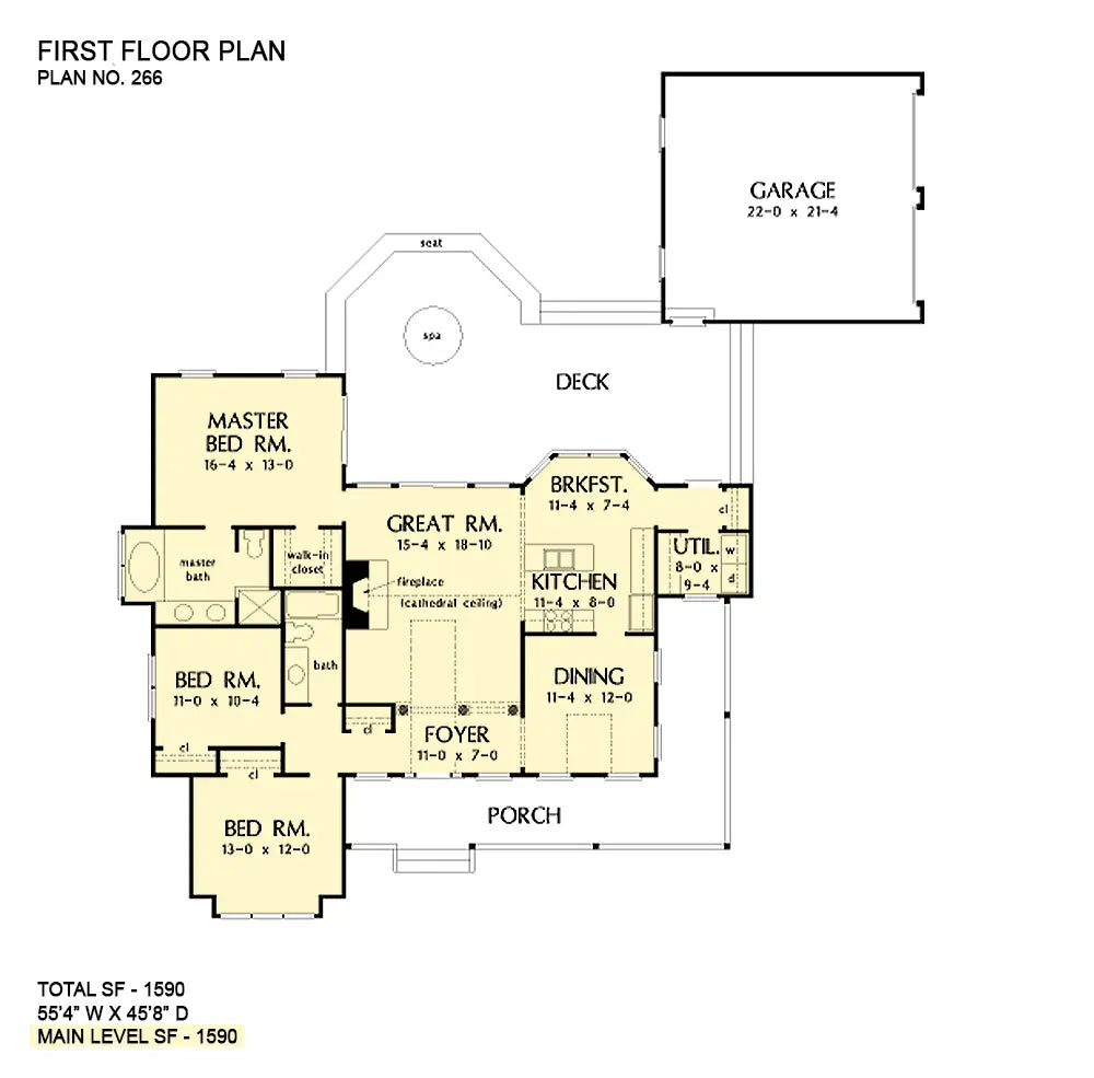 This is the first floor plan image for small house plan 266 The Meadowview